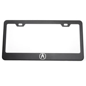 For Acura License Plate Frame Matte Black W/ Chrome Logo Engraved Cap Stainless - Bild 1 von 12
