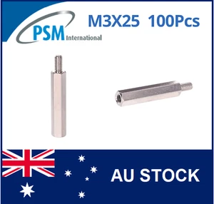 M3 X 25 PSM SPACER HEX MALE / FEMALE BRASS NICKEL PLATED SPA02BM325MM 100PCS - Picture 1 of 5