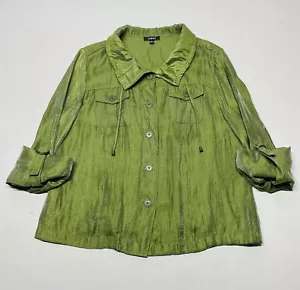 Elementz Metallic Green Roll Sleeve Jacket Size XL Artsy Boho Lagenlook Spring - Picture 1 of 15