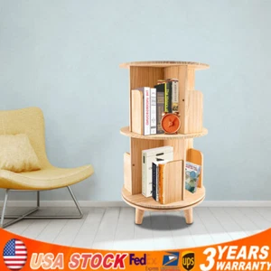 360° Rotating Bookshelf 2-Tier Bookcase Storage Shelf /Freestanding Display Rack - Picture 1 of 15
