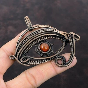 Carnelian Wire Wrapped Evil Eye Pendant Handcrafted Copper Ethnic 2.83" - Picture 1 of 7