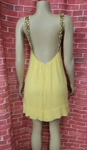 BCBGMAXAZRIA Silk Yellow Gold Sequined Women's Mini Dress Size 0 #CB1 - Picture 1 of 12