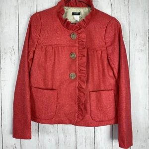 J. Chaqueta Blazer para mujer Crew talla 0 con volantes de lana rojo coral 3 botones - Imagen 1 de 11