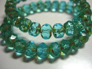 25 cuentas rondelle checas Aqua Picasso pulidas al fuego de 8x6 mm - Imagen 1 de 3