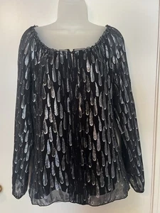 White House Black Market Damen Silber Langarm Seide Top S - Bild 1 von 11