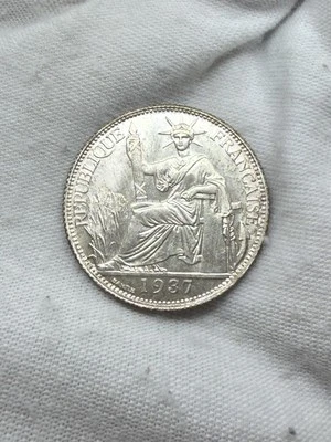 1937 French Indo China 20 Cents HIGH GRADE Toned Silver Coin -KM#17.2 N94 - Image 1 of 4