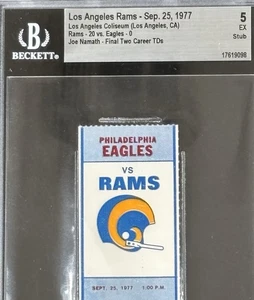 Boleto Joe Namath 1977 Final 2 pases de touchdown Beckett BAS 5 LA Rams/New York Jets🏈 - Imagen 1 de 3