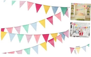 36 Flags Multicolor Pennant Flags Banner Pastel Bunting Laminated Burlap - Picture 1 of 8