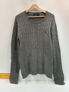 Polo Ralph Lauren Uomo Grande Grigio Maglia Cavo Maglione Girocollo Rosso Pony - Foto 1 di 8