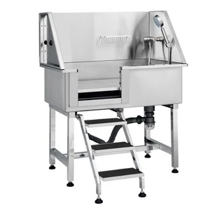 38" Dog Pet Grooming Bath Tub Stainless Steel Wash Station w/ Stairs Left - Picture 1 of 10
