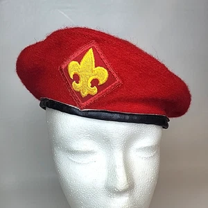 Vintage Pfadfinder Baskenmütze 7-1/8" - 7-1/4" rot Wolle 7 Gold 1970er offiziell USA - Bild 1 von 9