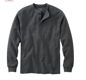 LL Bean Henley Unshrinkable Mini Waffle L/S T Shirt Men 2XL XXL Gray Thermal - Picture 1 of 11