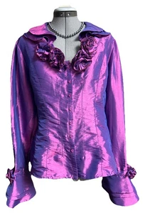 Blusa tempo paris Iridiscente Púrpura Rosa Boho Mangas Campana Tela Flores Talla L - Imagen 1 de 13