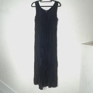 Eileen Fisher Sleeveless Crushed Silk Tiered Maxi Dress Size L Black - Picture 1 of 12