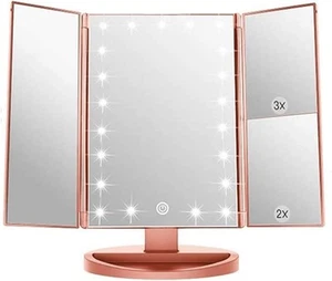 Dreifach faltbarer Schminkspiegel Waschtisch mit Beleuchtung, 1 x 2 x 3 x Roségold - Bild 1 von 6