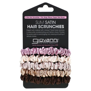 Slim Satin Hair Scrunchies, Pink, Beige, Mauve, Copper, Dark Brown, 5 Scrunchies - Picture 1 of 3