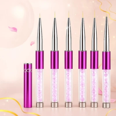 QIAO 6Stk Nail Art Pinsel Set Feine Linienpinsel mit Strassgriff Liner Brush Maniküre