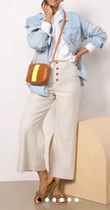 Evereve Joelle Wide Leg Linen Pant Size 28 Barelybeige Button Fly Crop - Picture 1 of 12