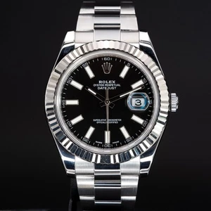 Rolex Datejust II 116334 18K WG Fluted Bezel Oyster Black Dial 41mm Full Set - Picture 1 of 10