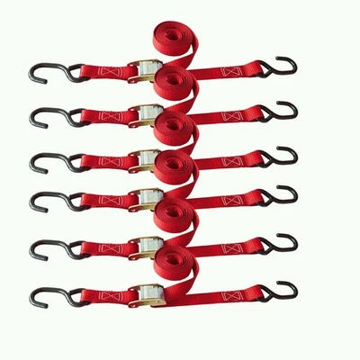 Paquete de 6 correas de amarre con hebilla de leva de 1"x6' con gancho en S correa de alta resistencia para motocicleta Foto 1 de 4