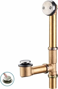 Brush Nickel Tubular Tub Drain Kit 1-1/2" Brass Pipe Tip-Toe Drain Stopper - Picture 1 of 6