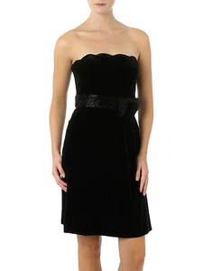 JS Collections RRP £150 Black Scallop Hem Velvet Designer Cocktail Party Dress - Picture 1 of 3