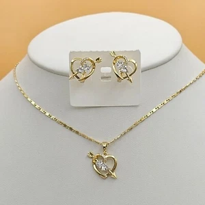 14K Gold Plated Arrow Through the Heart Pendant Necklace & Earrings Set. Passion - Picture 1 of 5