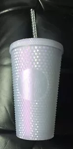 NEW Starbucks 2021 Holiday Iridescent White Studded Cold Cup Tumbler 16 Oz - Picture 1 of 3
