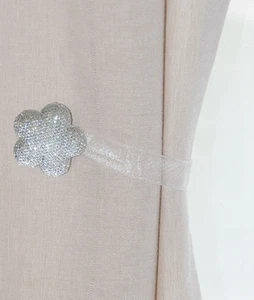 White Flower 2-Pc Crystal Magnetic Tie Back Window Curtain Drapery Hold Back - Picture 1 of 2