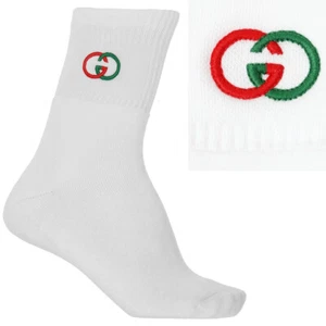 GUCCI SOCKEN WEISS BAUMWOLLE INEINANDERGREIFEND GG LOGO ROT GRÜN Gr. 10 S SMALL - Bild 1 von 10