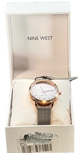 Nine West Women's Rose Gold Gray Leather Strap NW/2742 Watch New In Box - Picture 1 of 16