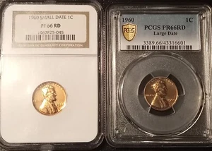 1960 *Set of Two* Small and Large Date Lincoln Memorial Cent NGC & PCGS PF66 RD - Picture 1 of 5