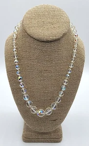 Vtg. Aurora Borealis Crystal Faceted Beads With Sterling Silver Clasp Necklace - Picture 1 of 6