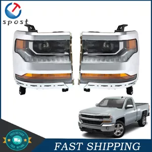 For 2016-2018 Chevy Silverado 1500 Headlights Driver+Passenger Side Pair Clear - Picture 1 of 12