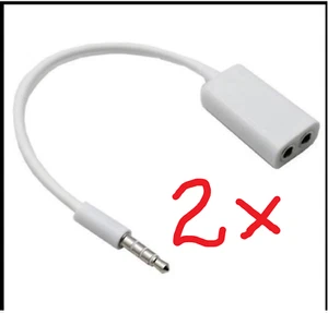 2 x Divisor de teléfono auditivo 3,5 mm 2 vías cable de audio doble iPhone iPod MP3 MP4 UK - Imagen 1 de 2