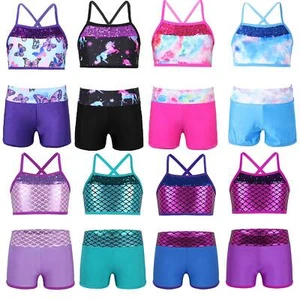 Kids Girls Sportwear Athletic Swimwear Bikini Swimsuit Gymnastic Tops Shorts - Picture 1 of 87