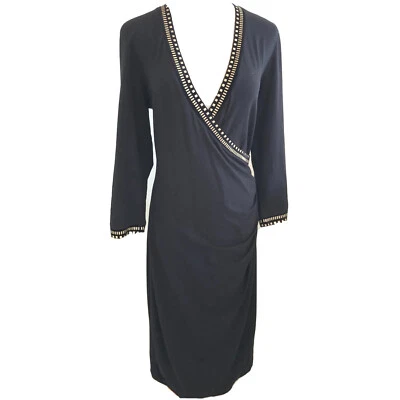 Carmen Marc Valvo 3/4 рукав черный платье женщин размер L V шеи искусственного надежном с заклепками - Изображение 1 из 4