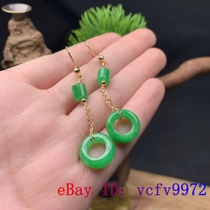 Green Jade Donut Earrings for Women Natural 925 Silver Beads Jewelry Emerald - Picture 1 of 5