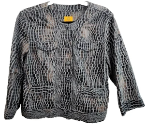 Ruby Rd Womens Faux Suede Snake Skin Jacket Sz 16 Petite Brown Textured Carrier - Picture 1 of 7