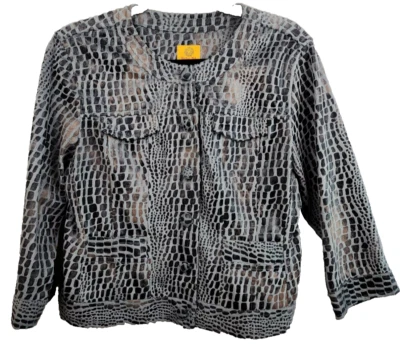 Ruby Rd Womens Faux Suede Snake Skin Jacket Sz 16 Petite Brown Textured Carrier - Image 1 of 4