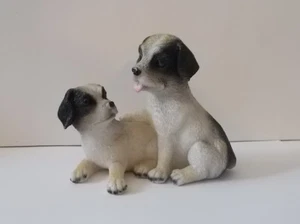 2 Terrier Type Puppies Dogs White and Black Playing Figurine - Imagen 1 de 7