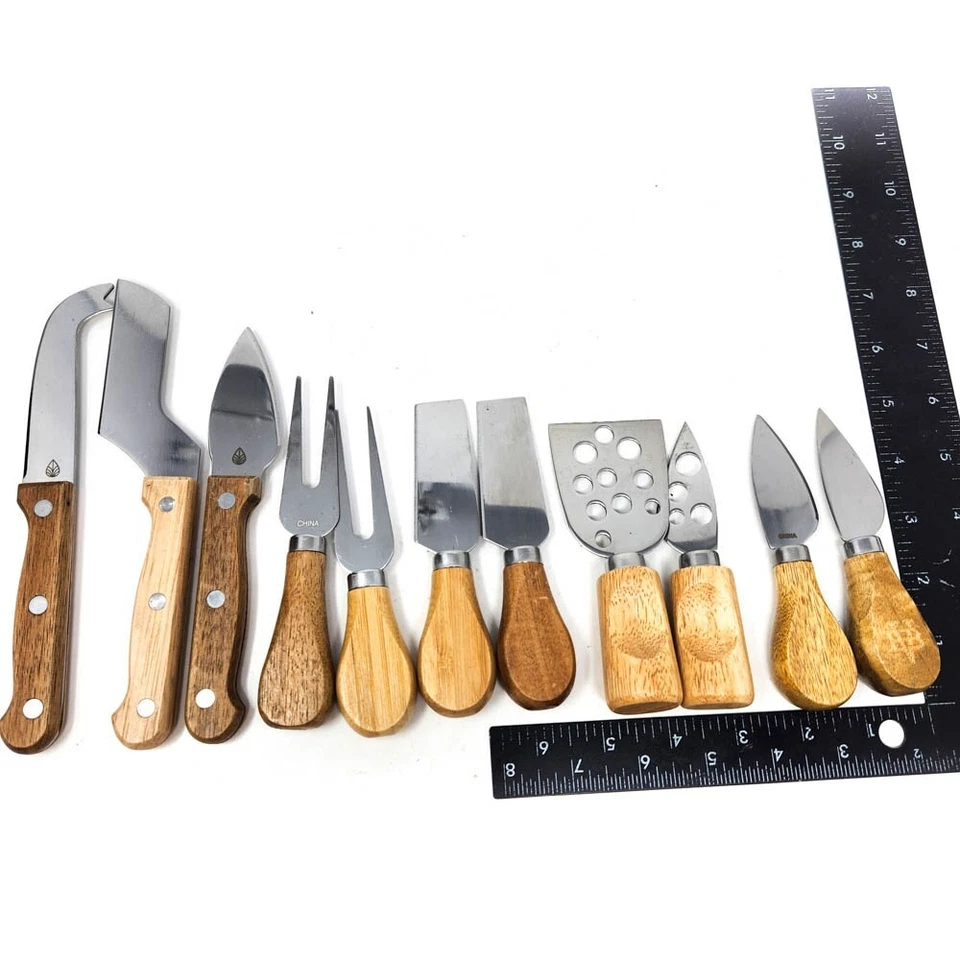11 шт. время пикника и ассортимент из нержавеющей стали, сыр нож, вилка комплект, деревянная ручка - Изображение 1 из 4