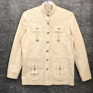 St John Sport Womens Large Cream Button Up Long Sleeve Stretch Blouse - Picture 1 of 12