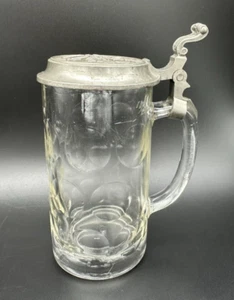 Alter Bierkrug mit Zinndeckel 0,5L Kronenmarke SG Radeberg Sächsische Glasfabrik - Bild 1 von 21
