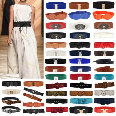 Ladies Wide Elastic Waist Belt Buckle Corset Women Stretch Cinch Dress Waistband - Image 1 of 4