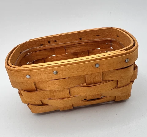 Vtg Small Longaberger Basket 1998 Rectangle Plastic Liner 3.25 x 4.75" Miniature Cover