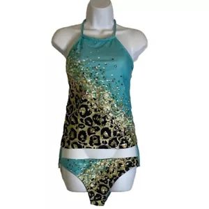 NWOT! Unbranded Women's 2-pc Swimsuit Medium Turquoise & Black - Picture 1 of 6