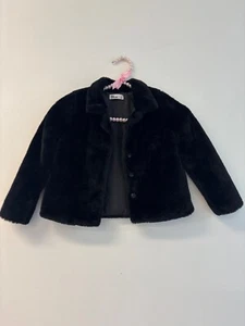 Epic Threads Girls Black Fuzzy Faux Fur Coat Button Up Jacket Size 5 Event Dress - Picture 1 of 6