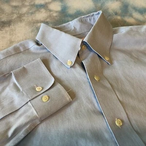 Camisa para hombre Brooks Brothers Polo Original Talla 15,5-4/5 Azul Houndstooth sin hierro - Imagen 1 de 6