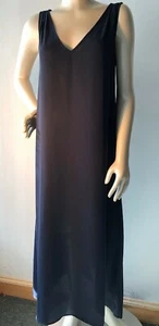 J Crew Dress XS Crepe Maxi Dress a7837 Navy Blue Double V Neck  A-line Bin-G - Picture 1 of 4